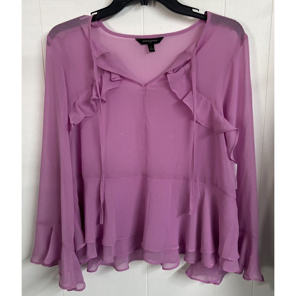 NWT BANANA REPUBLIC TOP Blouse‎ Orchid Size S SHEER STRING tie